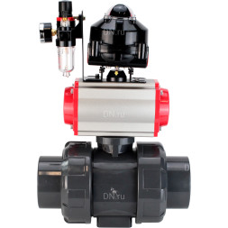 Кран шаровой BV4242E-FP-GRM-ISO Дн25 Ру10 полнопроходной, корпус - НПВХ, шар - НПВХ, уплотнение - EPDM, с пневмоприводом PA-DA-052, пневмораспределителем 4M310-08 AC220V, БКВ APL-510N EX и БПВ AFC2000