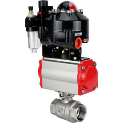 Кран шаровой BV3232P(2pc)-FP-T-ISO-H 1 1/2″ Ду40 Ру63 полнопроходной двухходовой, нержавеющая сталь SS316, внутренняя резьба, уплотнение - PTFE, с пн.приводом PA-SA-105 пн.распределителем 4M310-08 220В БПВ AFC2000 БКВ APL-510N-EX