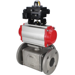 Кран шаровой BV3232P(4pc)-FP-3WL-F Ду15 Ру16 полнопроходной трехходовой, фланцевый, корпус - нержавеющая сталь SS316, с пневмоприводом PA-DA-052 двойного действия, пневмораспределителем 4M310-08 AC220V и БКВ APL-410N EX