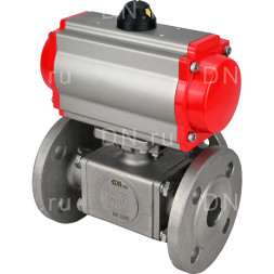 Кран шаровой BV3232P(4pc)-FP-3WL-F Ду40 Ру16 полнопроходной трехходовой, фланцевый, корпус - нержавеющая сталь SS316, с пневмоприводом PA-SA-105 с возвратными пружинами