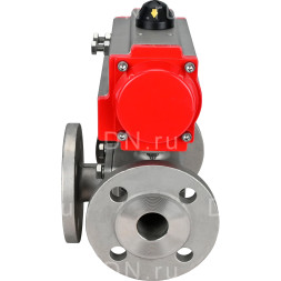 Кран шаровой BV3232P(4pc)-FP-3WL-F Ду40 Ру16 полнопроходной трехходовой, фланцевый, корпус - нержавеющая сталь SS316, с пневмоприводом PA-SA-105 с возвратными пружинами