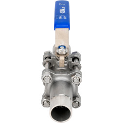 Кран шаровой BV3131P(3pc)-FP-W-H LONG Ду65 Ру25 нержавеющая сталь SS304, полнопроходной, трехсоставной, уплотнение - PTFE, под приварку, с рукояткой