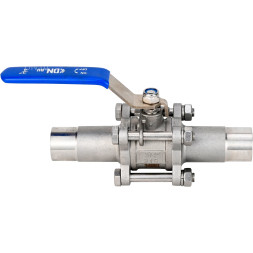 Кран шаровой BV3131P(3pc)-FP-W-H LONG Ду65 Ру25 нержавеющая сталь SS304, полнопроходной, трехсоставной, уплотнение - PTFE, под приварку, с рукояткой