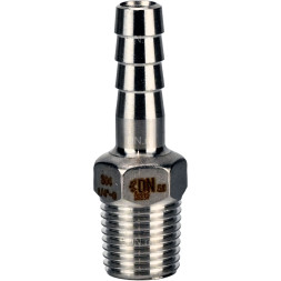 Штуцер елочка BF31-T-1 1/4-32 1 1/4″х32мм Ду32 Ру16 шланговый, корпус - нержавеющая сталь AISI 304 (CF8), присоединение - наружная резьба/штуцер