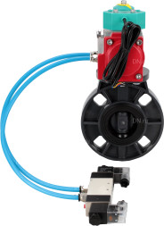 Затвор дисковый поворотный WBV4242E-2W-Fb-ISO Дн50 Ру10 межфланцевый, корпус - НПВХ, диск - НПВХ, уплотнение - EPDM, с пневмоприводом PA-DA-052, пневмораспределителем 4V320-10 AC220V и магнитным переключателем ALS200D