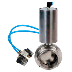 Затвор дисковый поворотный кламповый WBV3131S-2W-C-H Ду20 Ру10 корпус - пищевая нержавеющая сталь 304, уплотнение – Silicon, с пневмоприводом PA-SA-85 и пневмораспределителем 4V320-08 AC220V