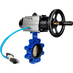 Затвор дисковый поворотный WBV1616E-2W-Fb-H Ду125 Ру16 LUG, корпус - чугун QT450, диск - чугун QT450, уплотнение - EPDM, с пневмоприводом PA-DA-105-1 и пневмораспределителем 4M320-10 AC220V