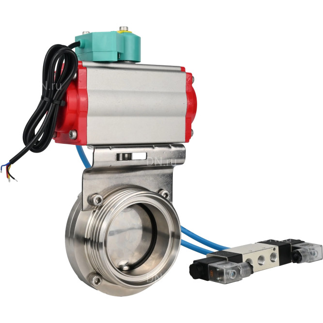 Затвор дисковый поворотный WBV3131E-2W-T-H Ду65 Ру10 резьбовой, корпус - пищевая нержавеющая сталь 304, уплотнение - EPDM, с пневмоприводом PA-SA-083, пневмораспределителем 4M320-08 AC220V, магнитным переключателем ALS200D в Омске