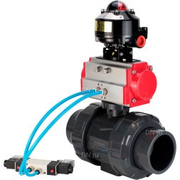 Кран шаровой BV4242E-FP-GRM-ISO Дн100 Ру10 полнопроходной, корпус - НПВХ, шар - НПВХ, уплотнение - EPDM, с пневмоприводом PA-DA-065, пневмораспределителем 4V320-08 AC220V и БКВ APL-510N EX