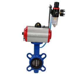 Затвор дисковый поворотный WBV1432E-2W-Fb-H Ду40 Ру16, корпус - чугун GGG50, диск - нержавеющая сталь 316L, уплотнение - EPDM, с пневмоприводом PA-DA-052 двойного действия, пневмораспределителем 4M310-08 AC220V, БПВ AFC2000