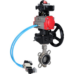 Затвор дисковый поворотный WBV3232N-2W-Fb-H Ду250 Ру16, корпус - нержавеющая сталь 316L, диск - нержавеющая сталь 316L, NBR, с пневмоприводом PA-DA-140, с пневмораспределителем 4V320-08 AC220V, с БКВ APL-210N, с ручным дублером MON4-1200-T54-ISO