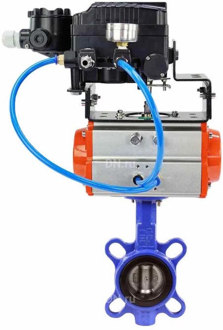 Затвор дисковый поворотный WBV1132N-2W-Fb-H Ду200 Ру16, корпус - чугун GG25, диск - нержавеющая сталь 316L, уплотнение - NBR, с пневмоприводом PA-DA-130 и с электропневматическим поворотным позиционером YT-1000RSN без обратной связи в Омске