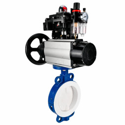 Затвор дисковый поворотный WBV3434Pf-2W-Fb-R Ду150 Ру16, корпус - угл. сталь WCB, диск - угл. сталь WCB, футерованный PTFE, уплотнение - PTFE, с пневмоприводом PA-DA-105-1, пневмораспределителем 4M310-08 DC24V, БКВ APL-410N EX и БПВ AFC2000