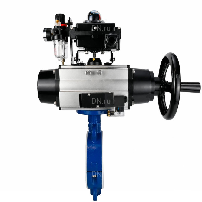 Затвор дисковый поворотный WBV3434Pf-2W-Fb-R Ду150 Ру16, корпус - угл. сталь WCB, диск - угл. сталь WCB, футерованный PTFE, уплотнение - PTFE, с пневмоприводом PA-DA-105-1, пневмораспределителем 4M310-08 DC24V, БКВ APL-410N EX и БПВ AFC2000 в Омске