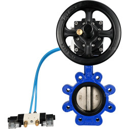 Затвор дисковый поворотный WBV1616N-2W-Fb-H Ду125 Ру16 LUG корпус - чугун QT450, диск - чугун QT450, уплотнение - NBR, с пневмоприводом PA-DA-105-1 и пневмораспределителем 4V320-08 AC220V