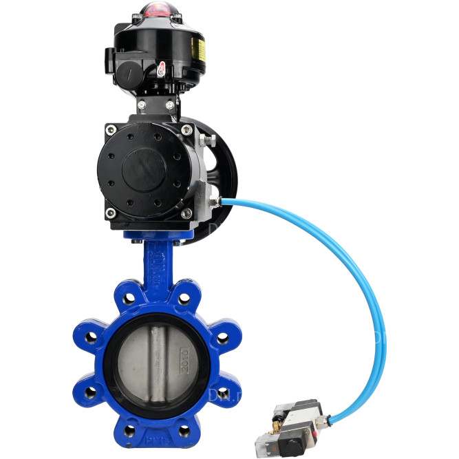 Затвор дисковый поворотный WBV1631N-2W-Fb-H Ду125 Ру16 LUG корпус - чугун QT450, диск - нержавеющая сталь 304, уплотнение - NBR, с пневмоприводом PA-DA-105-1, пневмораспределителем 4V320-10 AC220V и БКВ APL-510N EX в Омске