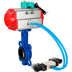Затвор дисковый поворотный WBV1413E-2W-Fb-H Ду40 Ру16 корпус - чугун GGG50, диск - чугун GGG40, уплотнение - EPDM, 9х9, F05, с пневмоприводом PA-DA-052, пневмораспределителем 4V320-10 AC220V и магнитным переключателем ALS200D