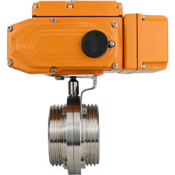 Затвор дисковый поворотный WBV3131E-2W-T-H Ду32 Ру10 резьбовой, корпус - пищевая нержавеющая сталь 304, уплотнение - EPDM, с электроприводом QT-N-005EM-A1-220VAC-У1 c датчиком обратной связи и входным управляющим сигналом 4-20мА HARK