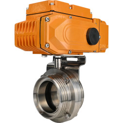 Затвор дисковый поворотный WBV3131E-2W-T-H Ду32 Ру10 резьбовой, корпус - пищевая нержавеющая сталь 304, уплотнение - EPDM, с электроприводом QT-N-005EM-A1-220VAC-У1 c датчиком обратной связи и входным управляющим сигналом 4-20мА HARK