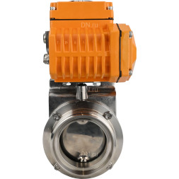 Затвор дисковый поворотный WBV3131E-2W-T-H Ду32 Ру10 резьбовой, корпус - пищевая нержавеющая сталь 304, уплотнение - EPDM, с электроприводом QT-N-005EM-A1-220VAC-У1 c датчиком обратной связи и входным управляющим сигналом 4-20мА HARK