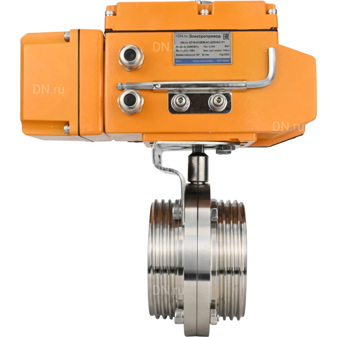 Затвор дисковый поворотный WBV3131E-2W-T-H Ду32 Ру10 резьбовой, корпус - пищевая нержавеющая сталь 304, уплотнение - EPDM, с электроприводом QT-N-005EM-A1-220VAC-У1 c датчиком обратной связи и входным управляющим сигналом 4-20мА HARK в Омске