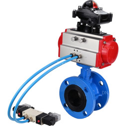 Затвор дисковый поворотный WBV1313E-2W-F-H Ду65 Ру16 фланцевый, корпус - чугун GGG40, диск - чугун GGG40, уплотнение - EPDM, с пневмоприводом PA-DA-105, пневмораспределителем 4V320-10 AC220V и БКВ APL-210N