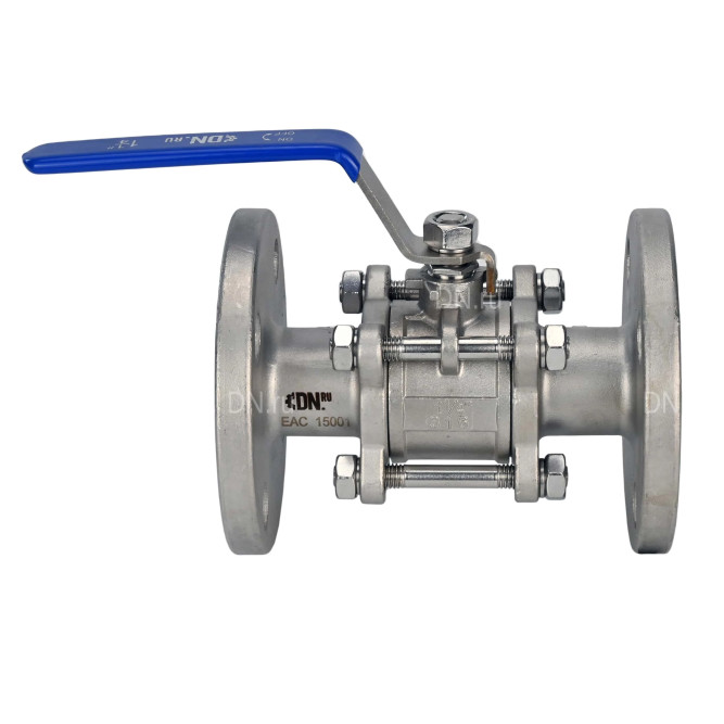 Кран шаровой BV3232P(3pc)-FP-F-H Ду100 Ру16, полнопроходной, трехсоставной, нержавеющая сталь 316, уплотнение - PTFE, фланцевый с рукояткой 17х17 в Омске