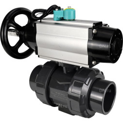 Кран шаровой BV4242E-FP-GRM-ISO Дн65 Ру10 полнопроходной, корпус - НПВХ, шар - НПВХ, уплотнение - EPDM, с пневмоприводом PA-DA-105-1, пневмораспределителем 4M310-08 DC24V и магнитным переключателем ALS200D