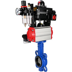 Затвор дисковый поворотный WBV1132N-2W-Fb-H Ду150 Ру16, корпус - чугун GG25, диск - нержавеющая сталь 316L, уплотнение - NBR, с пневмоприводом PA-DA-105, пневмораспределителем 4M310-08 DC24V, БКВ APL-410N EX, БПВ AFC2000