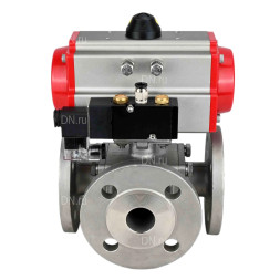 Кран шаровой BV3232P(4pc)-FP-3WL-F Ду20 Ру16 полнопроходной трехходовой, фланцевый, корпус - нержавеющая сталь SS316, с пневмоприводом PA-SA-065 с возвратными пружинами и пневмораспределителем 4M310-08 AC220V