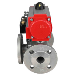 Кран шаровой BV3232P(4pc)-FP-3WL-F Ду20 Ру16 полнопроходной трехходовой, фланцевый, корпус - нержавеющая сталь SS316, с пневмоприводом PA-SA-065 с возвратными пружинами и пневмораспределителем 4M310-08 AC220V