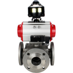Кран шаровой BV3232P(4pc)-FP-3WL-F Ду32 Ру16 полнопроходной трехходовой, фланцевый, корпус - нержавеющая сталь SS316, с пневмоприводом PA-SA-083 с возвратными пружинами, пневмораспределителем 4M310-08 DC24V и БКВ APL-510N EX