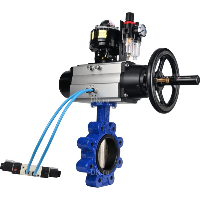 Затвор дисковый поворотный WBV1616E-2W-Fb-H Ду150 Ру16 LUG корпус - чугун QT450, диск - чугун QT450, уплотнение - EPDM, с пневмоприводом PA-DA-105-1, пневмораспределителем 4V320-08 AC220V, БКВ APL-510N EX и БПВ AFC2000 в Омске