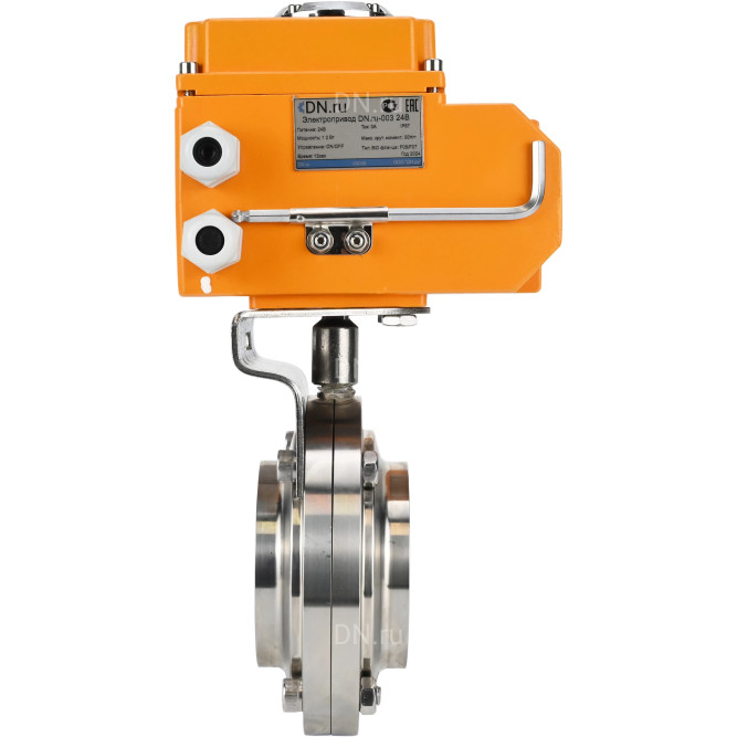 Затвор дисковый поворотный WBV3131E-2W-W-H Ду15 Ру10 под приварку, корпус - пищевая нержавеющая сталь 304, уплотнение - EPDM, с электроприводом QT-N-003EM-O1-24VDC-У1 24В HARK в Омске