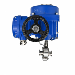 Затвор дисковый поворотный WBV3131S-2W-C-H Ду32 Ру10 кламповый, корпус - пищевая нержавеющая сталь 304, уплотнение - Silicon, с электроприводом QT-N-005M-O2-380VAC-У1 с моментной муфтой и штурвалом
