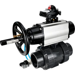 Кран шаровой BV4242E-FP-GRM-ISO Дн20 Ру10 полнопроходной, корпус - НПВХ, шар - НПВХ, уплотнение - EPDM, с пневмоприводом PA-DA-105-1, пневмораспределителем 4V320-08 AC220V и БКВ APL-210N