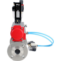 Кран шаровой BV3232P(3pc)-FP-F-ISO-H Ду32 Ру40, трехсоставной полнопроходной фланцевый, нержавеющая сталь SS316, уплотнение - PTFE, с пневмоприводом PA-DA-052 двойного действия, с пневмораспределителем 4V320-08 AC220V, с БПВ AFC2000