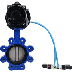 Затвор дисковый поворотный WBV1631E-2W-Fb-H Ду125 Ру16 LUG корпус - чугун QT450, диск - нержавеющая сталь 304, уплотнение - EPDM, с пневмоприводом PA-DA-105-1 и пневмораспределителем 4V320-08 AC220V
