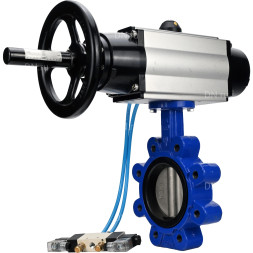 Затвор дисковый поворотный WBV1631E-2W-Fb-H Ду125 Ру16 LUG корпус - чугун QT450, диск - нержавеющая сталь 304, уплотнение - EPDM, с пневмоприводом PA-DA-105-1 и пневмораспределителем 4V320-08 AC220V