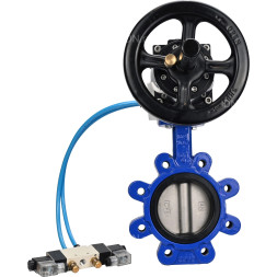 Затвор дисковый поворотный WBV1631E-2W-Fb-H Ду125 Ру16 LUG корпус - чугун QT450, диск - нержавеющая сталь 304, уплотнение - EPDM, с пневмоприводом PA-DA-105-1 и пневмораспределителем 4V320-08 AC220V