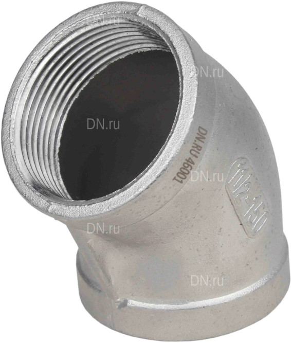 Отвод (полуотвод) ВР-ВР-304 1 1/2″ Ду40 Ру16 угол 45°, корпус - нержавеющая сталь 304, присоединение - внутренняя / внутренняя резьба в Омске