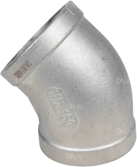 Отвод (полуотвод) ВР-ВР-304 1 1/2″ Ду40 Ру16 угол 45°, корпус - нержавеющая сталь 304, присоединение - внутренняя / внутренняя резьба в Омске
