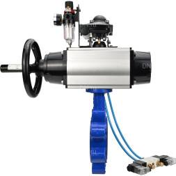Затвор дисковый поворотный WBV1631E-2W-Fb-H Ду150 Ру16 LUG корпус - чугун QT450, диск - нержавеющая сталь 304, уплотнение - EPDM, с пневмоприводом PA-DA-105-1, пневмораспределителем 4V320-08 AC220V, БКВ APL-210N и БПВ AFC2000