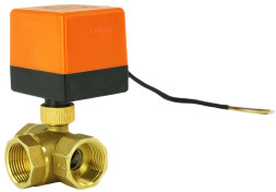 Кран шаровой BV0030NP-SP-3T-T-ED Ду25 Ру16 стандартнопроходной, T-тип, трехходовой, латунь, внутренняя резьба, уплотнение - нитриловый каучук / PTFE, с электроприводом 220В без концевых выключателей