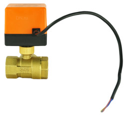 Кран шаровой BV0030NP-SP-3T-T-ED Ду25 Ру16 стандартнопроходной, T-тип, трехходовой, латунь, внутренняя резьба, уплотнение - нитриловый каучук / PTFE, с электроприводом 220В без концевых выключателей