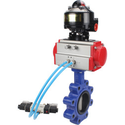 Затвор дисковый поворотный WBV1631E-2W-Fb-H Ду125 Ру16 LUG корпус - чугун QT450, диск - нержавеющая сталь 304, уплотнение - EPDM, с пневмоприводом PA-DA-105, пневмораспределителем 4V320-10 AC220V и БКВ APL-510N EX