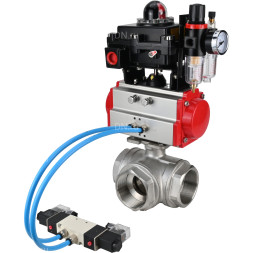 Кран шаровой BV3232P(4pc)-SP-3WL-T-ISO-H Ду25 Ру63, стандартнопроходной, четырехсоставной, нержавеющая сталь 316, PTFE, внутренняя резьба, с пневмоприводом PA-DA-052, пневмораспределителем 4V320-08 AC220V, БКВ APL-410N Ex, БПВ AFC2000
