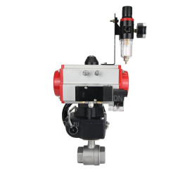 Кран шаровой BV3232P(2pc)-FP-T-ISO-H Ду65 Ру40 полнопроходной двухходовой, нержавеющая сталь SS316, внутренняя резьба, PTFE, с пневмоприводом PA-DA-083, с пневмораспределителем 4M310-08 AC220V, с ручным дублером MON2-450-T28-ISO, с БПВ AFC2000