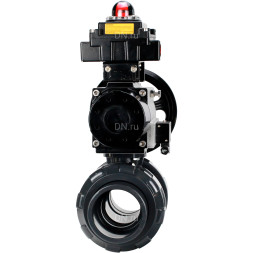 Кран шаровой BV4242E-FP-GRM-ISO Дн20 Ру10 полнопроходной, корпус - НПВХ, шар - НПВХ, уплотнение - EPDM, с пневмоприводом PA-DA-105-1, пневмораспределителем 4M310-08 DC24V и БКВ APL-410N EX