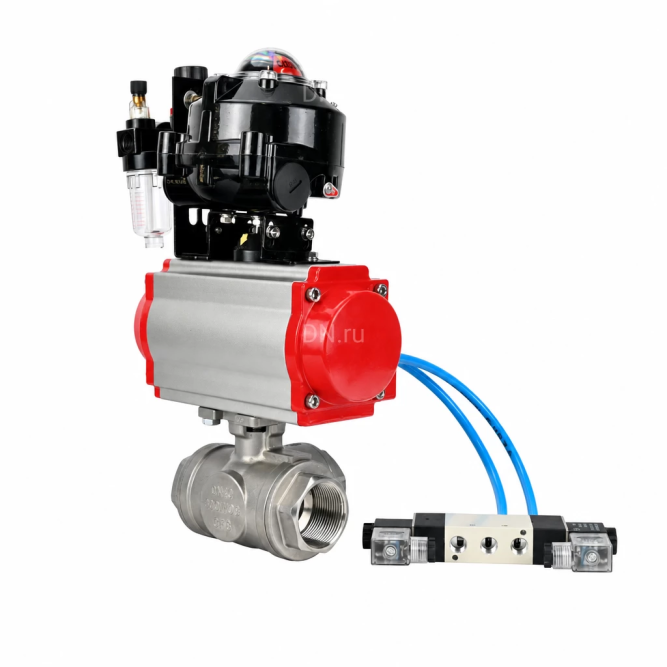 Кран шаровой BV3232P(4pc)-SP-3WL-T-ISO-H WDVF Ду65 Ру40 стандартнопроходной, 3-ходовой L-тип, внутренняя резьба, нержавеющая сталь AISI 316, PTFE, с пневмоприводом PA-SA-140, пневмораспределителем 4V320-10 AC220V, БКВ APL-510N EX и БПВ AFC2000 в Омске